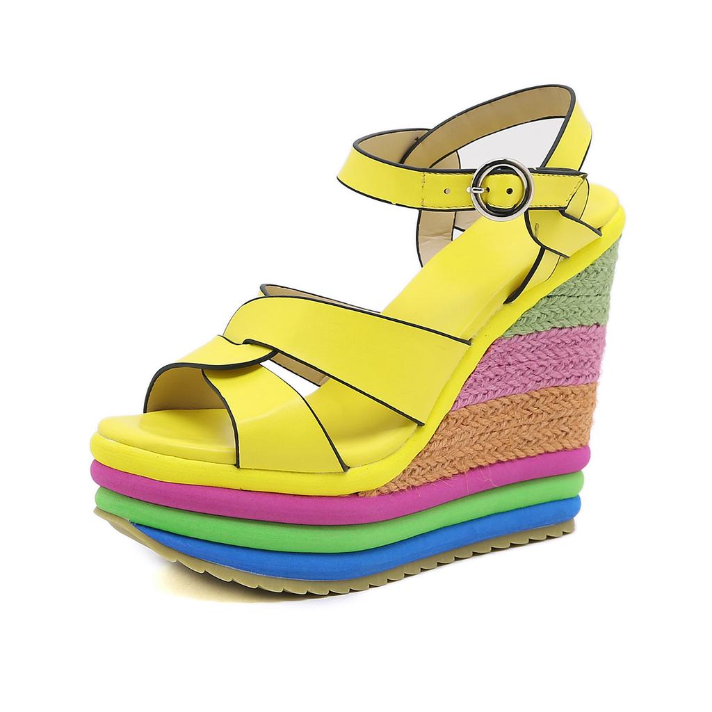 Fashion Women Shoes Plus Size 34-43 Summer 2024 Elegant Wedge Ankle Buckle High Heel Pumps Sandals Comfortable Platform Shoes