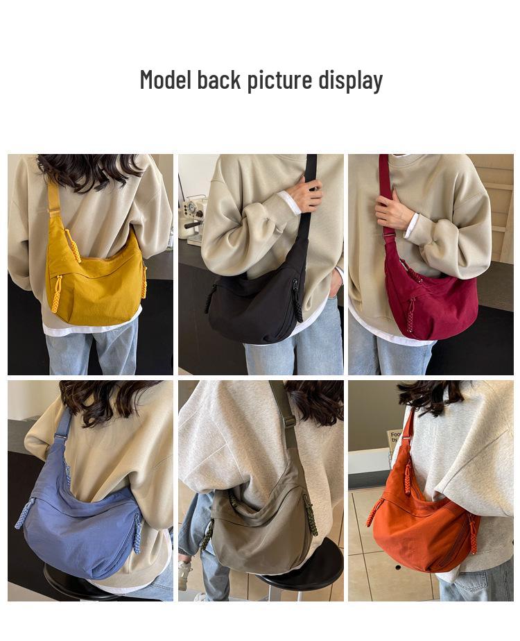 Spring Nylon Pleated Crossbody Shoulder Bag: Women's Lightweight Casual Dumpling Bag in Matching Colors