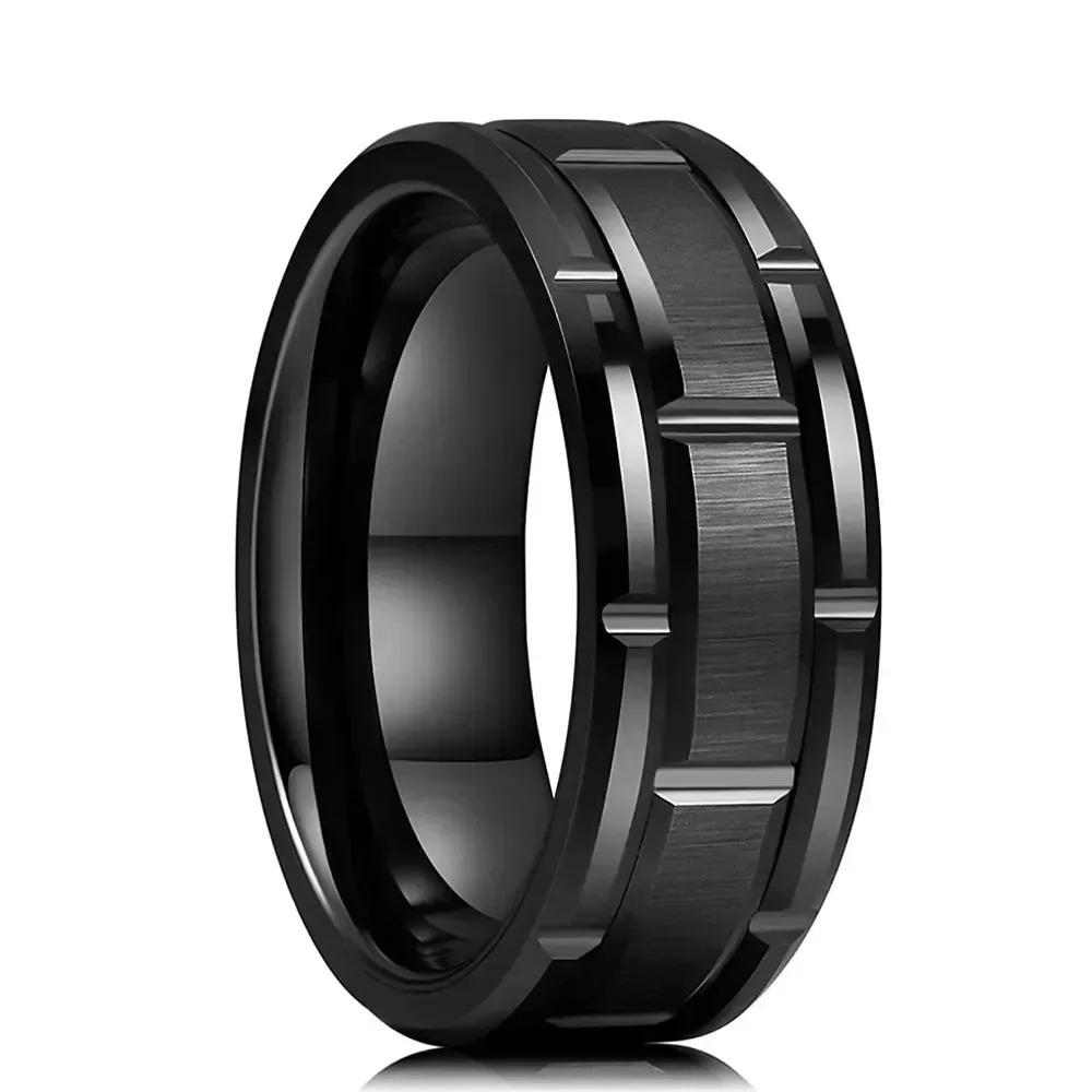 Fashion 8mm Tungsten Wedding Rings For Men Black Brushed Brick Pattern Men Stainless Steel Rings Wedding Jewelry