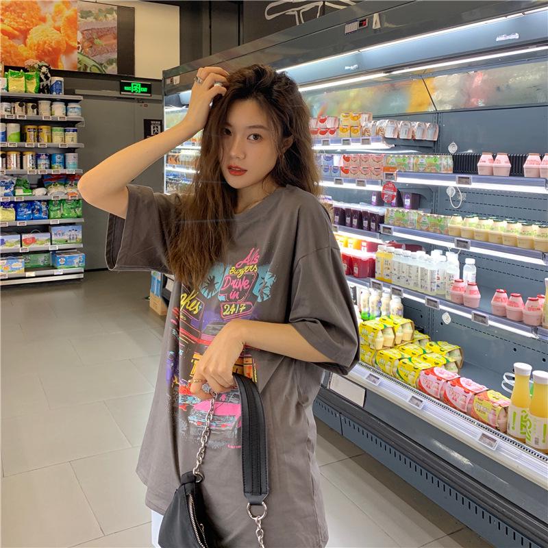 T-Shirt im koreanischen Stil mit Retro-Print, lockere Passform, kurze Ärmel für Damen - Übergröße, Frühjahr 2023