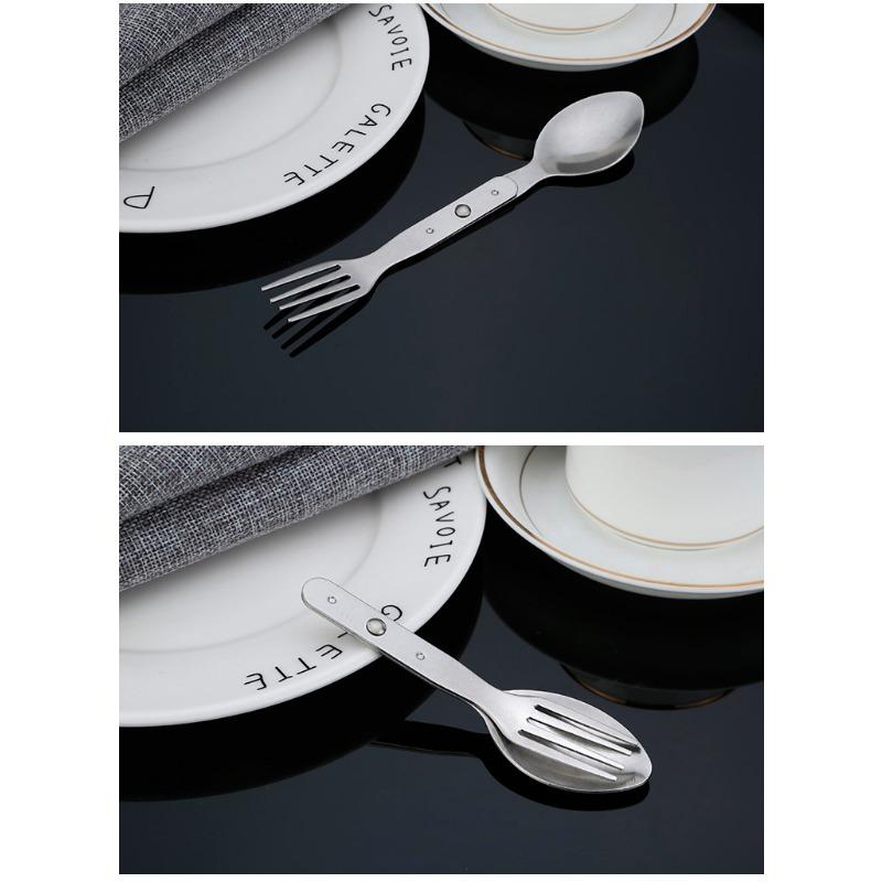 304 Stainless Steel 2-in-1 Foldable Fork Portable Silver Spoon Multifunctional Camping Fork Space-saving Camping Spoon Outdoor