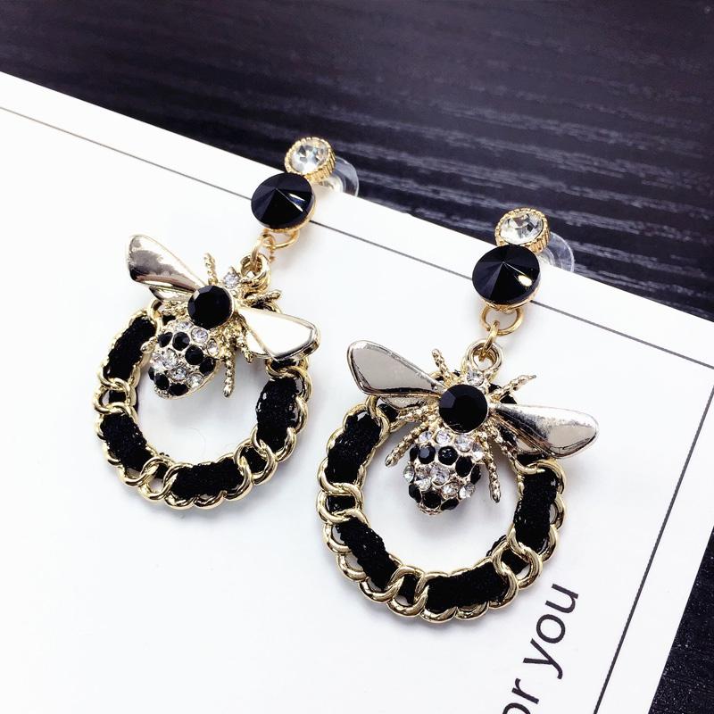Luxury Brand Coloful Crystal Cute Bee Earrings For Women Geometric Statement Weave Long Drop Earrings Jewelry