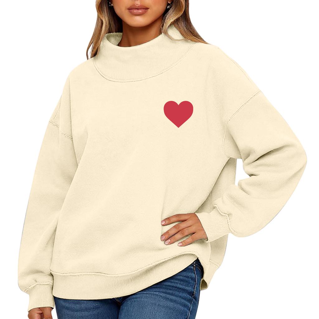 Women's Valentine's Day Print Fashion Loose High-Collar Long Sleeve Color Sweatshirt Pullover