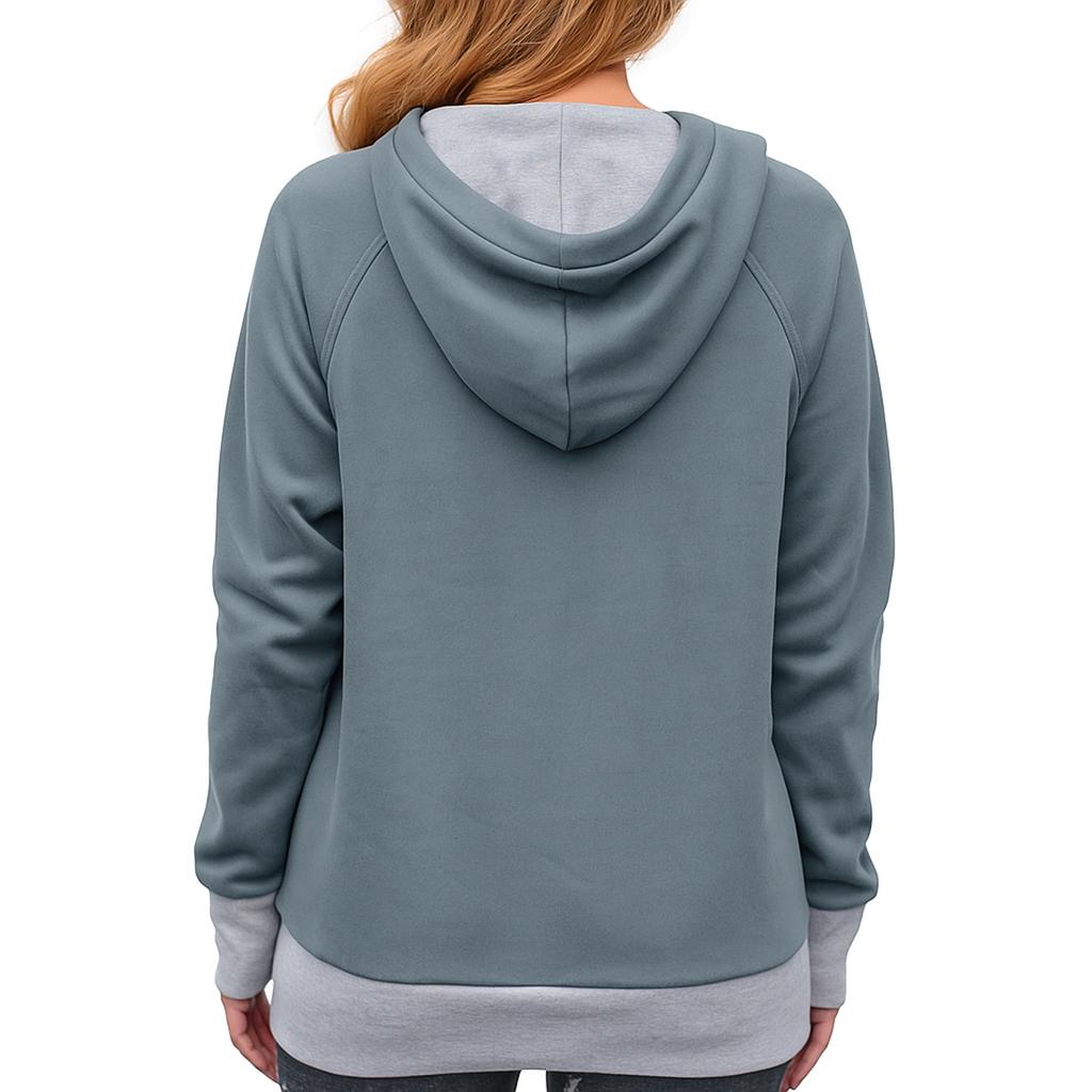 Women's Solid Color Large Pocket Pet Long Sleeved Pullover With Drawstring Sweatshirt Top