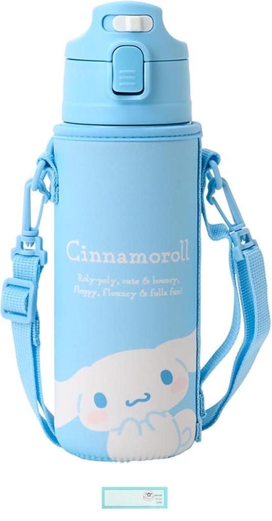 Sanrio Cinnamoroll Cinnamon Stainless Steel Water Bottle, Direct Drinking, Sports Bottle, One-Touch Bottle, Insulated, 470ml, with Cover, Set