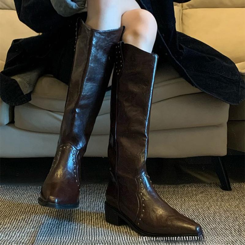 Fashion High Boots Women Fashion Dress Heeled Shoes Pointed Toe Knee High Woman Boots 2025 Winter New Designer Western Botas De Mujer
