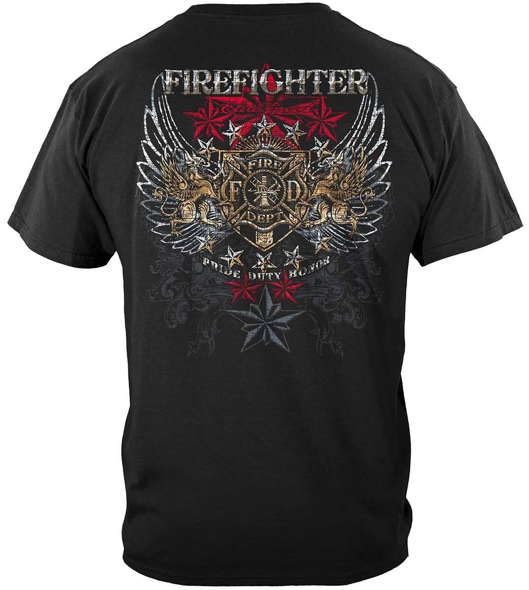 Elite Breed Firefighter Pride Duty Honor Firefighter 100% Cotton Black T-Shirt M