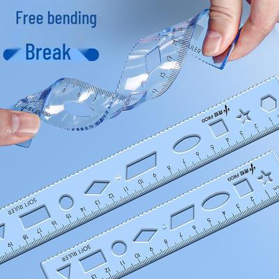 Multifunctional Soft Ruler – Wavy & Straight, 15cm/20cm, Transparent Plastic for Grade 1 Students
