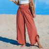 Women Casual Pants Pleated Elastic High Waist Wide Leg Long Trousers with Pockets Ruffle