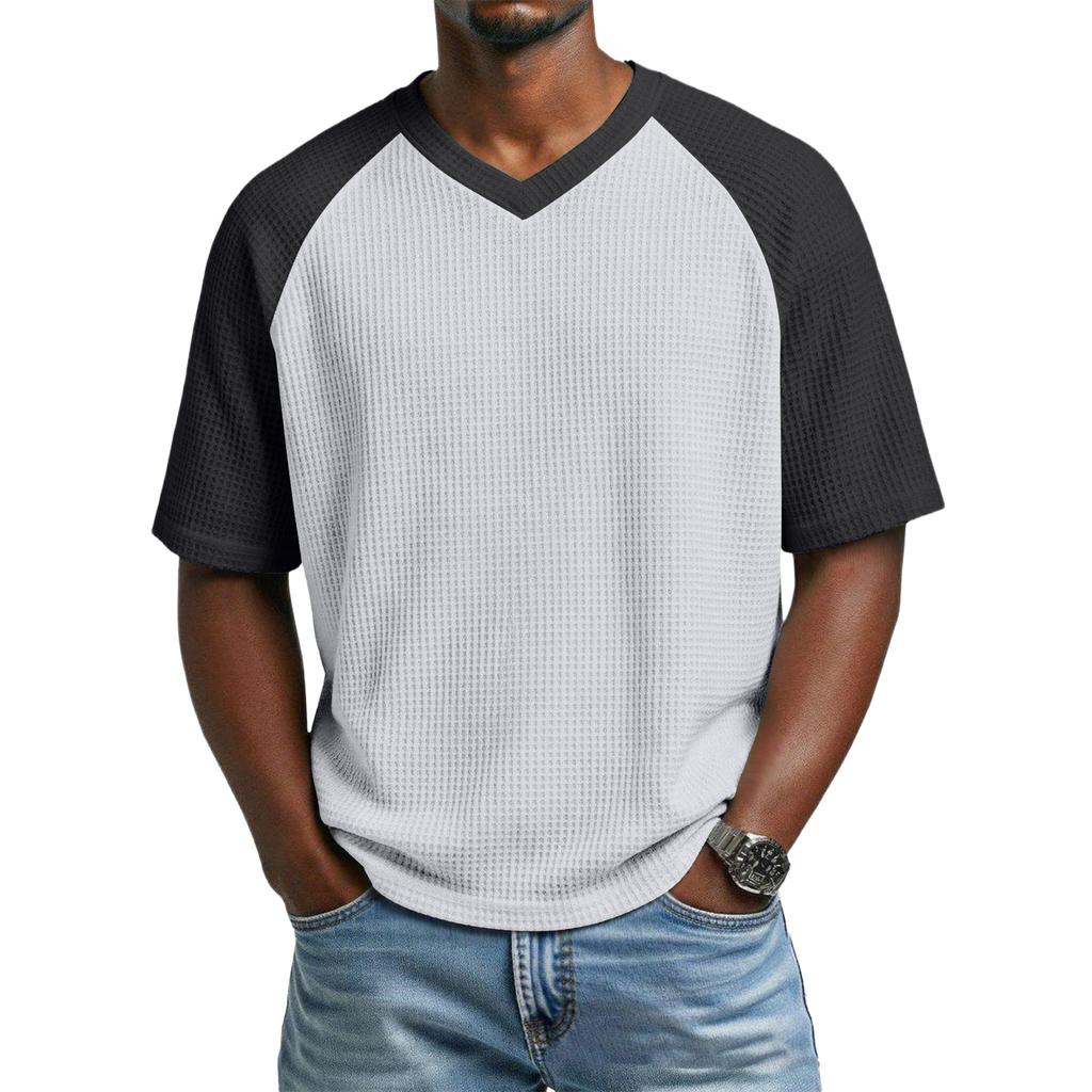 Men's Casual V-Neck Raglan Short-Sleeve Top