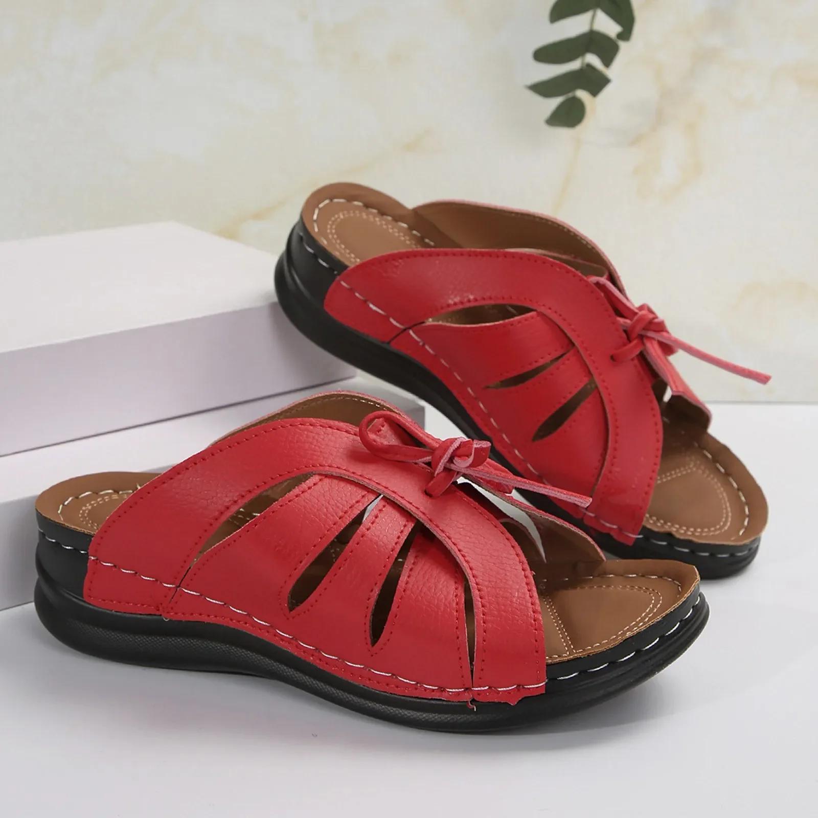 

Women s Sweet Summer Walking Slippers Comfortable Fashionable Versatile butterfly knots Sandals Non slip Sole beach shoes 36 красный