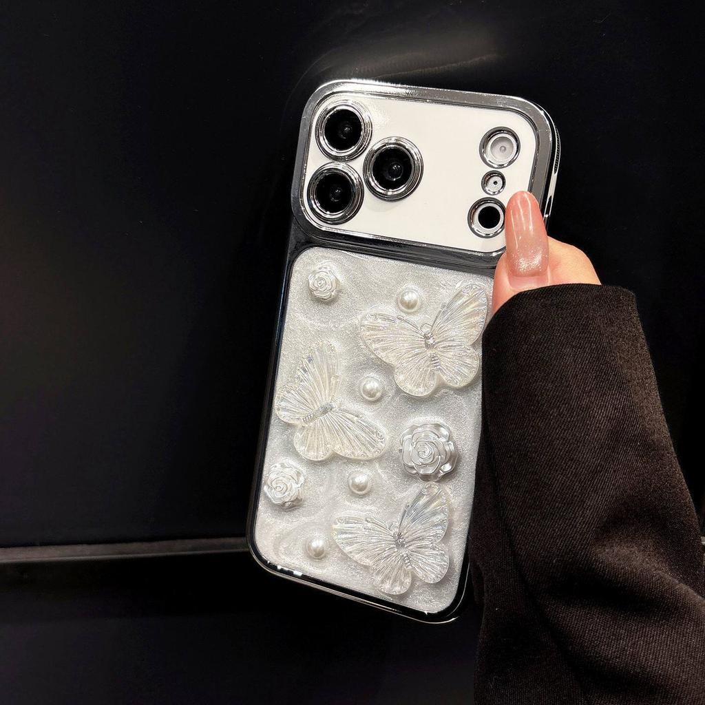 Large Window for Apple 11 Mobile Phone Case Electroplating Epoxy White Three-dimensional Flower Butterfly iPhone11promax High