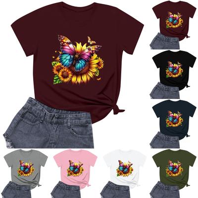 Damenmode Bedrucktes Rundhals Kurzarm Freizeit T-Shirt Top