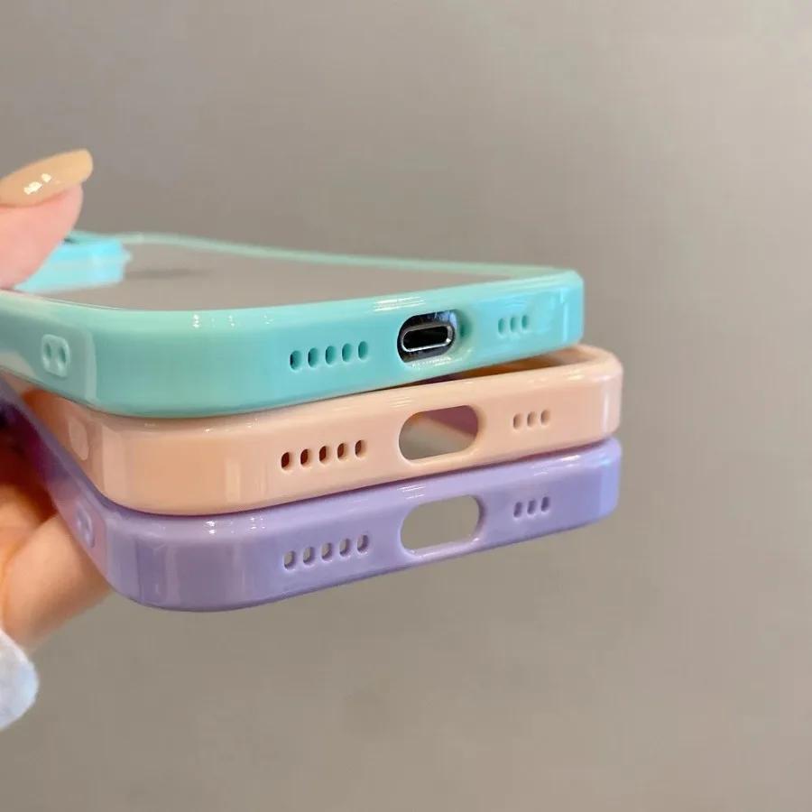 Fashion Transparent Candy Color Bumper Phone Case For iPhone 15 14 13 12 11 Pro Max XR XS X Plus Soft Shockproof TPU Back Cover