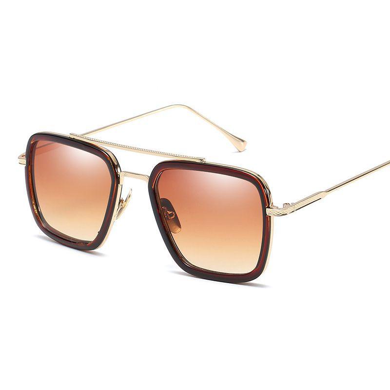 Tony Stark Sunglasses Men Square Metal Frame Vintage Style Uv400 Protection