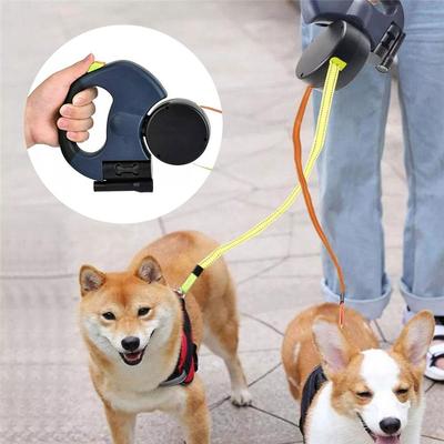2025 Trend Auto Retractable Dual Dog Leash With Flashlight Waste Bag Box Roulette Double-Ended Traction Rope Pet Dog Supplies
