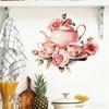Creative Watercolor Rose Tea Set Wall Sticker for Waterproof Decoration of Restaurant and Kitchen Walls