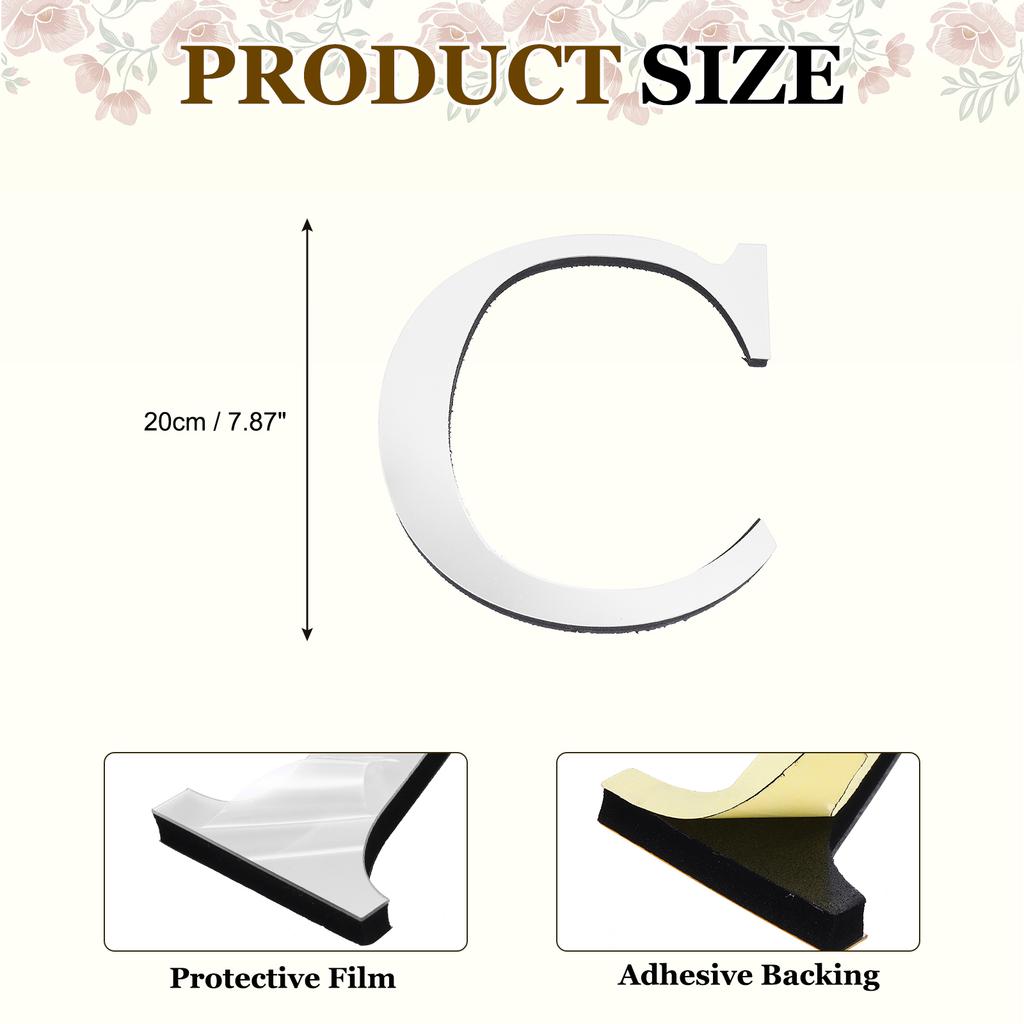 20cm 3D Mirror Acrylic Wall Sticker 26 English Letters Wall Sticker Decals Self-Adhesive Wall Art Mural Home Party Silver