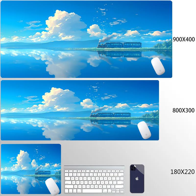 Scenery Sky Mouse Pad Anti-Slip Rubber Gaming Blue Carpet Large Natural Rubber Desk Mat Thick Seam Edge for Office