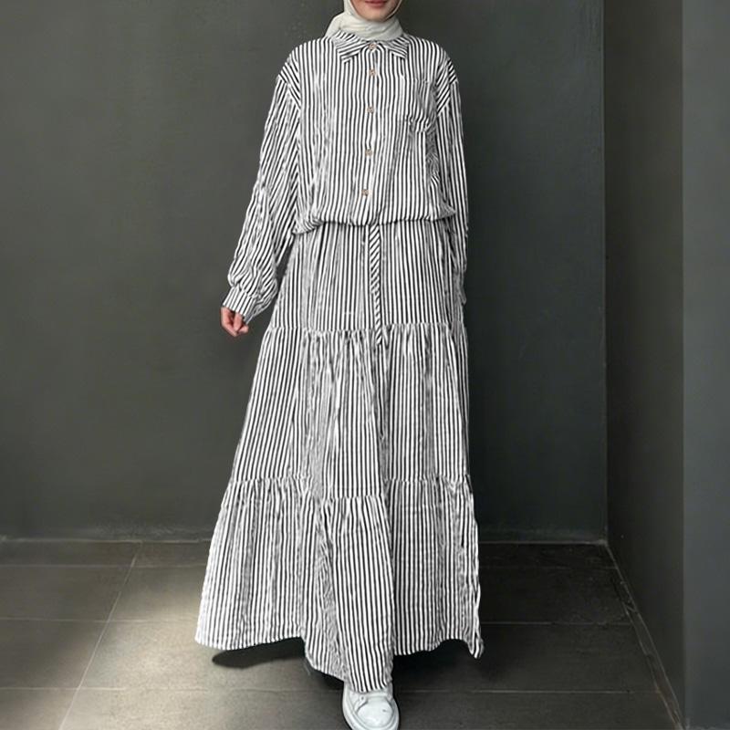 ZANZEA Damska Bluzka z Długim Rękawem i Długie Spódnice Casualowe Dwuczęściowe Zestawy