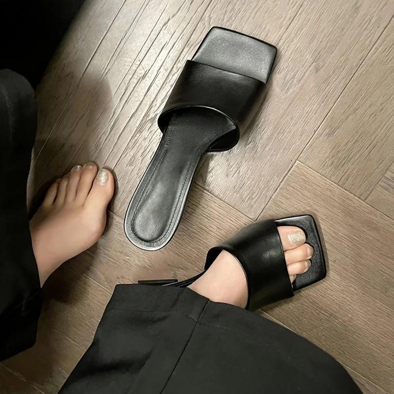 Modă Papuci de Vară Modă Brand Papuci cu Toc Pană pentru Femei Eleganți cu Vârf Pătrat Slip-on Sandale de Damă Pantofi de Exterior