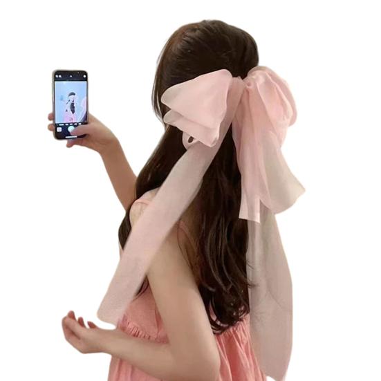 Women Hairpin Long Ribbon Oversized Spring Hair Clip Bowknot Decor Sweet Look Hair Styling Tool Hair