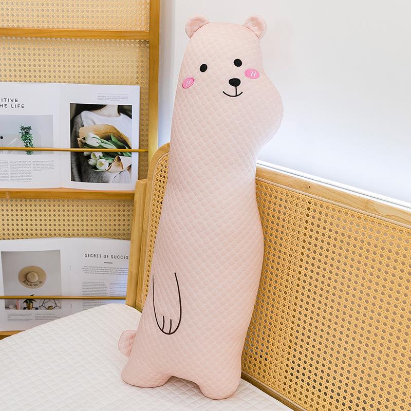 Summer Polar Bear Doll Lying On The Dog Ice Silk Pillow On The Bed Sleeping Long Strips of Legs Clamped Against Pillow Girl Sleeping