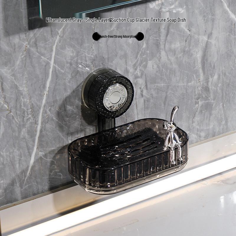 Wall-Mounted Double-Layer Vacuum Suction Soap Dish with Draining Function