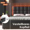 Bed Frame with LED Lighting Bar and 4 Drawers, Double Bed Upholstered Bed 140x200cm, Height-Adjustable Headboard, Functional Bed, Faux Leather Black