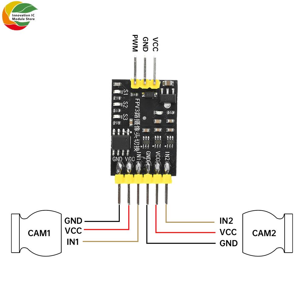 DC5-12V 3-Channel Video Switcher Module FPV 3-Camera Switching with PWM Control Suitable for RC Drones and FPV Racing Drones