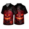 Men's Halloween Printed V-Neck Scrub Top Short Sleeve with Pockets for Work Uniform