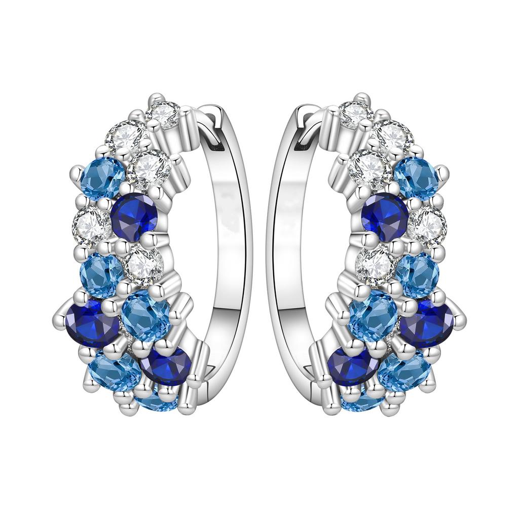 Exquisite Colorful Zircon Hoop Earrings for Women Copper Silver Plated Earrings Jewelry for Wedding Engagement Party