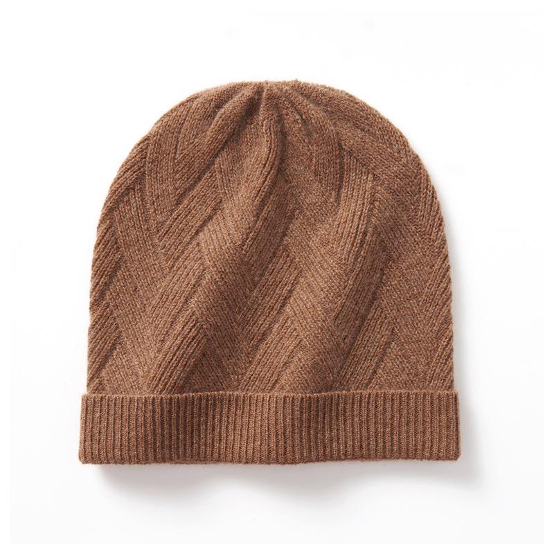 

Cashmere Autumn and Winter New Style Women s High End Solid Color Knitted Warm and Fashionable Cross Striped Casual Baotou Hat