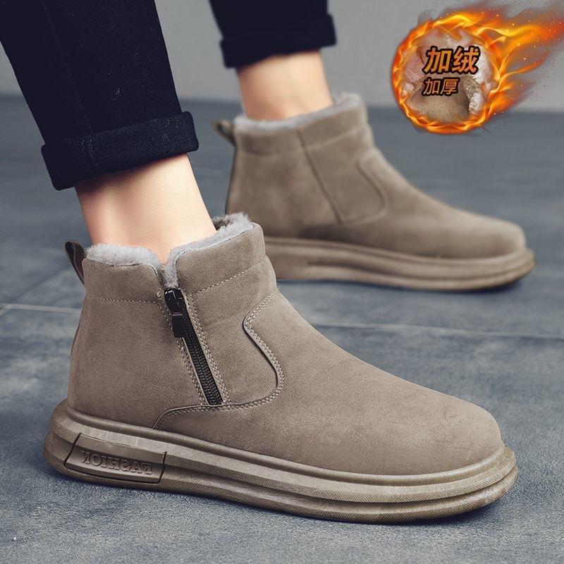 Snow boots men's shoes 2025 winter mid top cotton shoes for outdoor warmth and thick velvet cotton shoes for cold protection