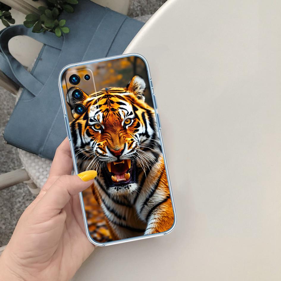 CJ7 Animal Tiger Soft Shell Transparent Phone Case for Samsung Galaxy A04 A04S A14 A23 A34 A54 M23 M33 M52 M53