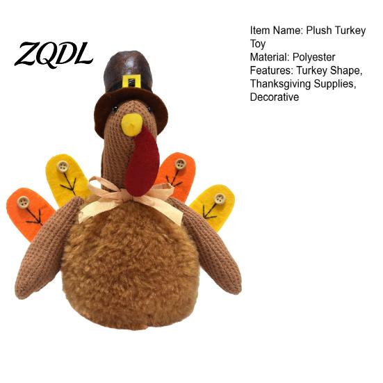 Decorative Turkey Toy Plush for Thanksgiving, Harvest Festival Fall Stuffed Theme Decor with Pilgrim Hat, Plushie Table Centerpiece Decoration