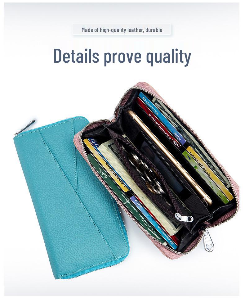 Damski portfel długi akordeonowy z prawdziwej skóry z ochroną RFID