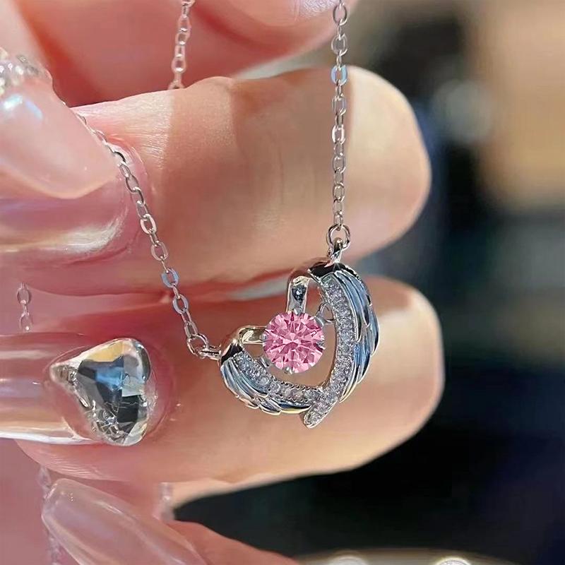 

Ожерелье с крыльями ангела Хуэйтань, бьющееся сердце, сладкая любовь, ювелирные изделия, яркий круглый циркониевый кулон, аксессуары для свадебной вечеринки