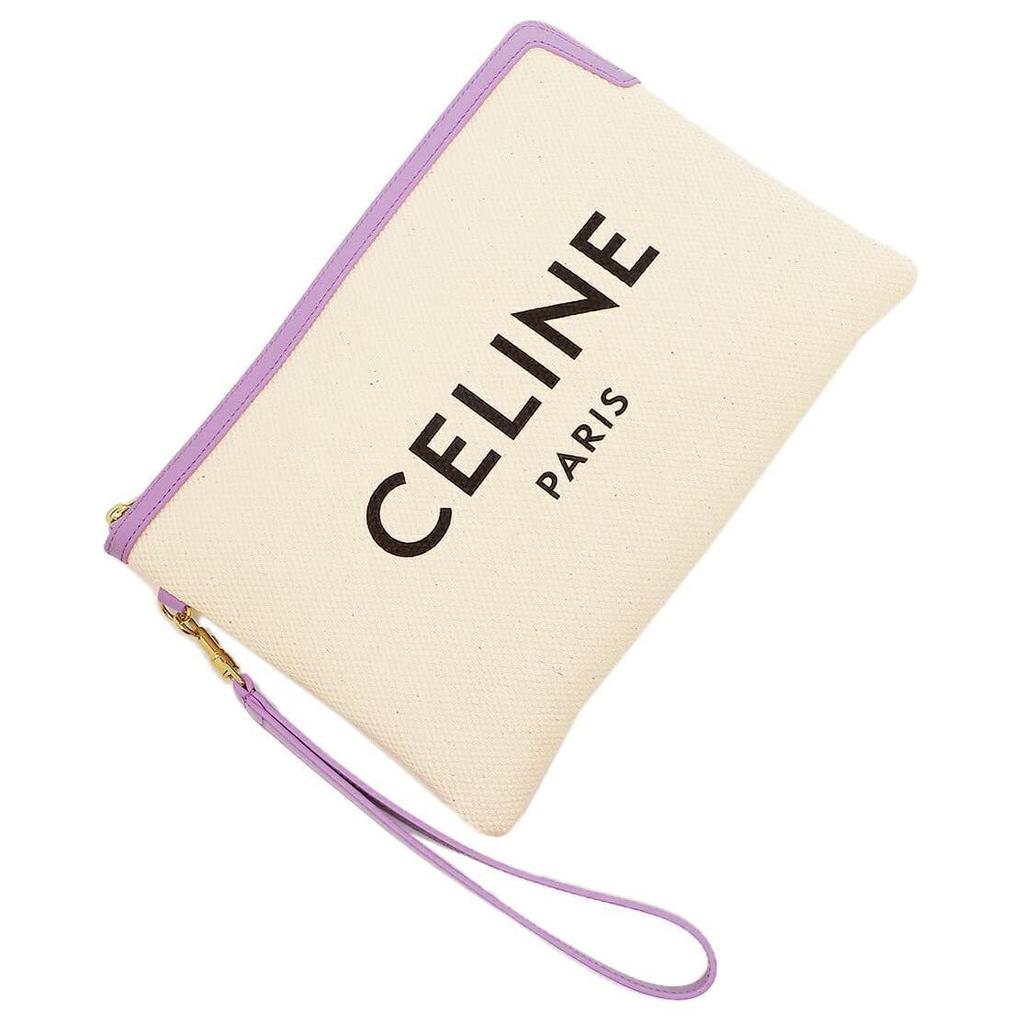 Celine Zipper Closure Canvas Clutch Women Clutch White Purple-Red 10E632ECW-32MV
