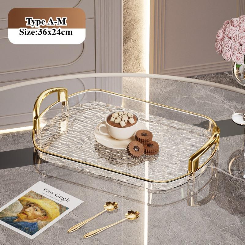Clear Plastic Serving Tray PET Material with Handles Versatile Dining Tea Serving Platter for Home Restaurant Cafe Decorate