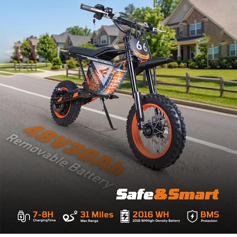 Y66 Off Road Electric Dirt Bike, 1000W Hub Motor 48V30Ah Battery Max 55km/h Hydraulic Brake All Terrain Motorcycle