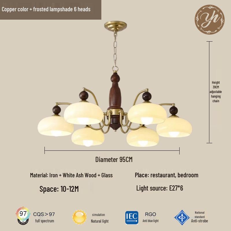 Mid-Century Cream Flower Chandelier with Solid Wood and French Retro Design