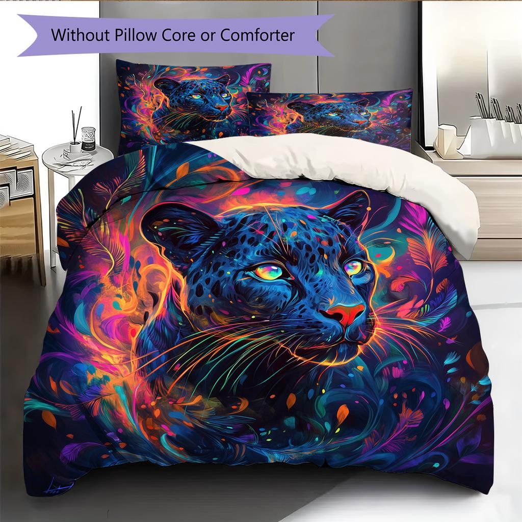 Colorful glowing leopard Pattern Bedding Quilt Set Quilt Cover Pillowcase Home Decoration Gift (1 * duvet cover + 2 * pillowcase, without core)