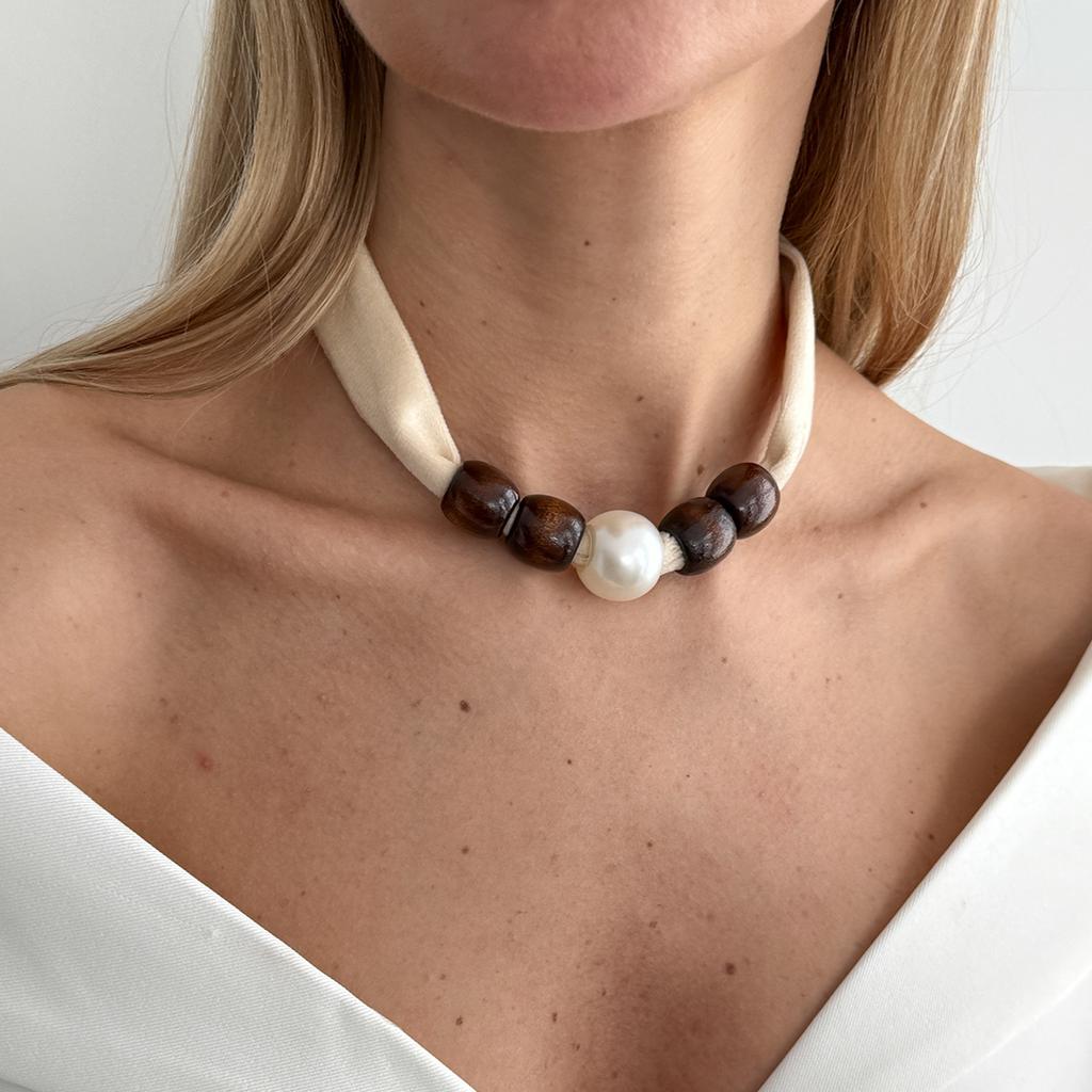 Vintage Leopard Print Silk Scarf Flannel Knotted Necklace Female, Creative Imitation Pearl Ccb Beaded Neck Chain Necklace