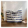 Striped Beach Tote Bag Straw Foldable Shoulder Bag Zipper Large Capacity Travel Handbag For Travel Work Beach Gym Store