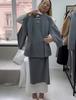 Dámská bílá halenka s V-výstřihem a nabíranými rukávy se sadou sukně slim fit, elegantní kancelářské oblečení