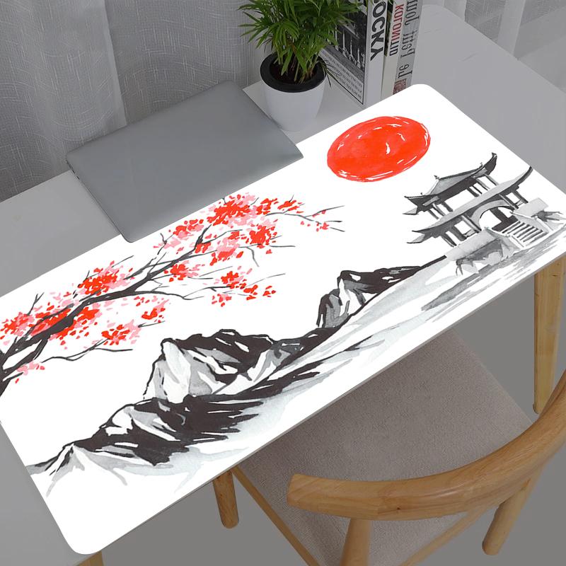 Tapis de Souris Grand Peinture à l'Encre Paysage Gamer Accessoires de Jeu Vitesse Clavier Bordure de Verrouillage en Caoutchouc Tapis de Bureau Tapis de Souris pour Ordinateur Portable