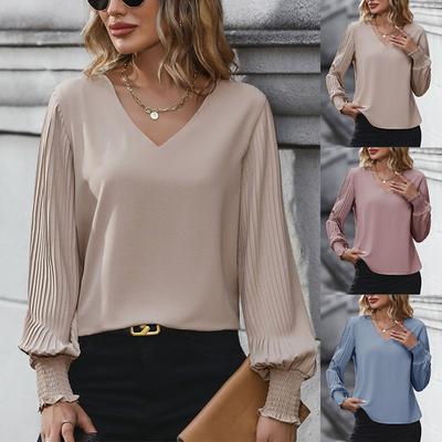 Women's Multi-Color European and American Women's Clothing Long-Sleeved Solid Color Shirt for Spring and Autumn