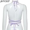 BITCED Spring/Summer Women's Versatile Solid-Colour Fleece-Lined Halter Neck Tie-Front Sexy Bandeau Top