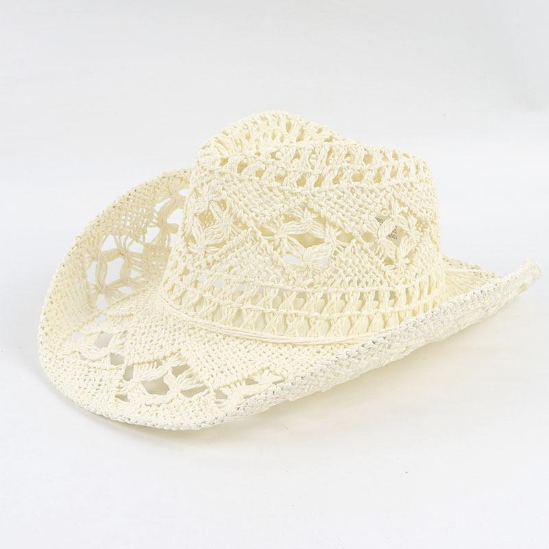 Cappelli da cowboy in paglia da spiaggia, traspiranti, con tesa larga, da uomo e da donna, estivi, intrecciati a mano, con protezione solare